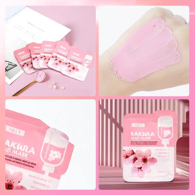 3pcs of Cherry Blossom Mud Mask Single Piece 5g, Moisturizing, Hydrating, Deep Cleansing Skin, Suitable for All Skin Types, Mud Mask
